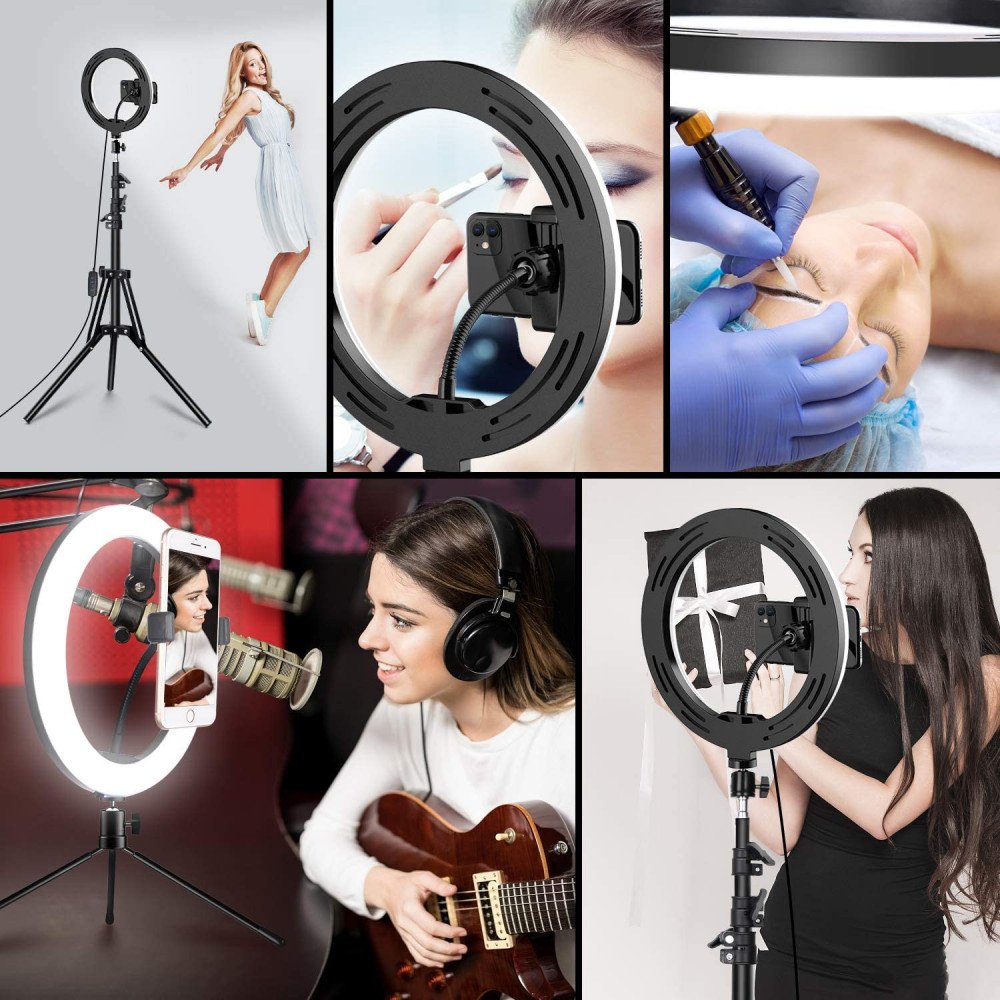 14" Selfie Ring Light with 3 Cell Phone Holder, Remote Controller, and 76" Adjustable Stand