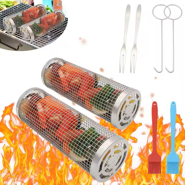 Rolling Grilling Baskets for Outdoor Grilling BBQ Grill Basket Stainless