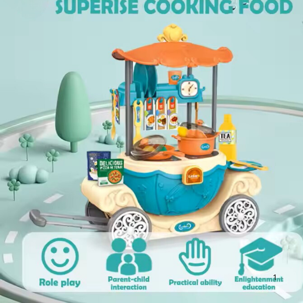 6-in-1 Multifunction Cooking Food Cart – Roleplay Kitchen & Travel Case for Kids