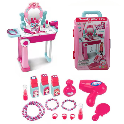 2-in-1 Makeup Table & Suitcase Beauty Play Set | Kids Dresser Toy for Girls game