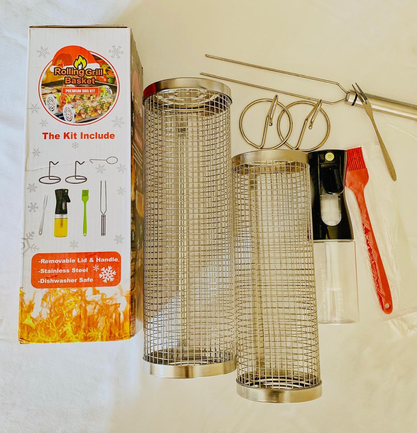 Rolling Grilling Baskets for Outdoor Grilling BBQ Grill Basket Stainless