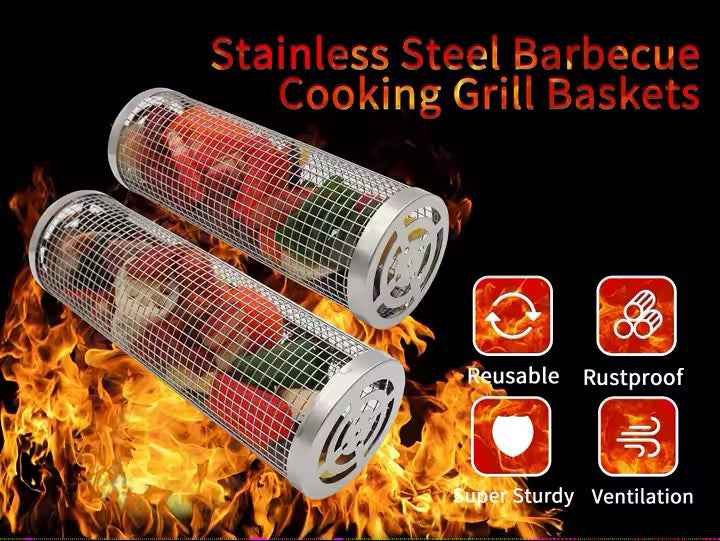 Rolling Grilling Baskets for Outdoor Grilling BBQ Grill Basket Stainless